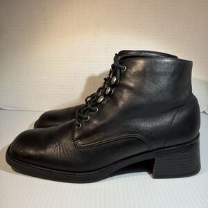 Mootsies Tootsies Y2K 90s Leather Lace Ankle Boots Square Toe Black Women 6.5M